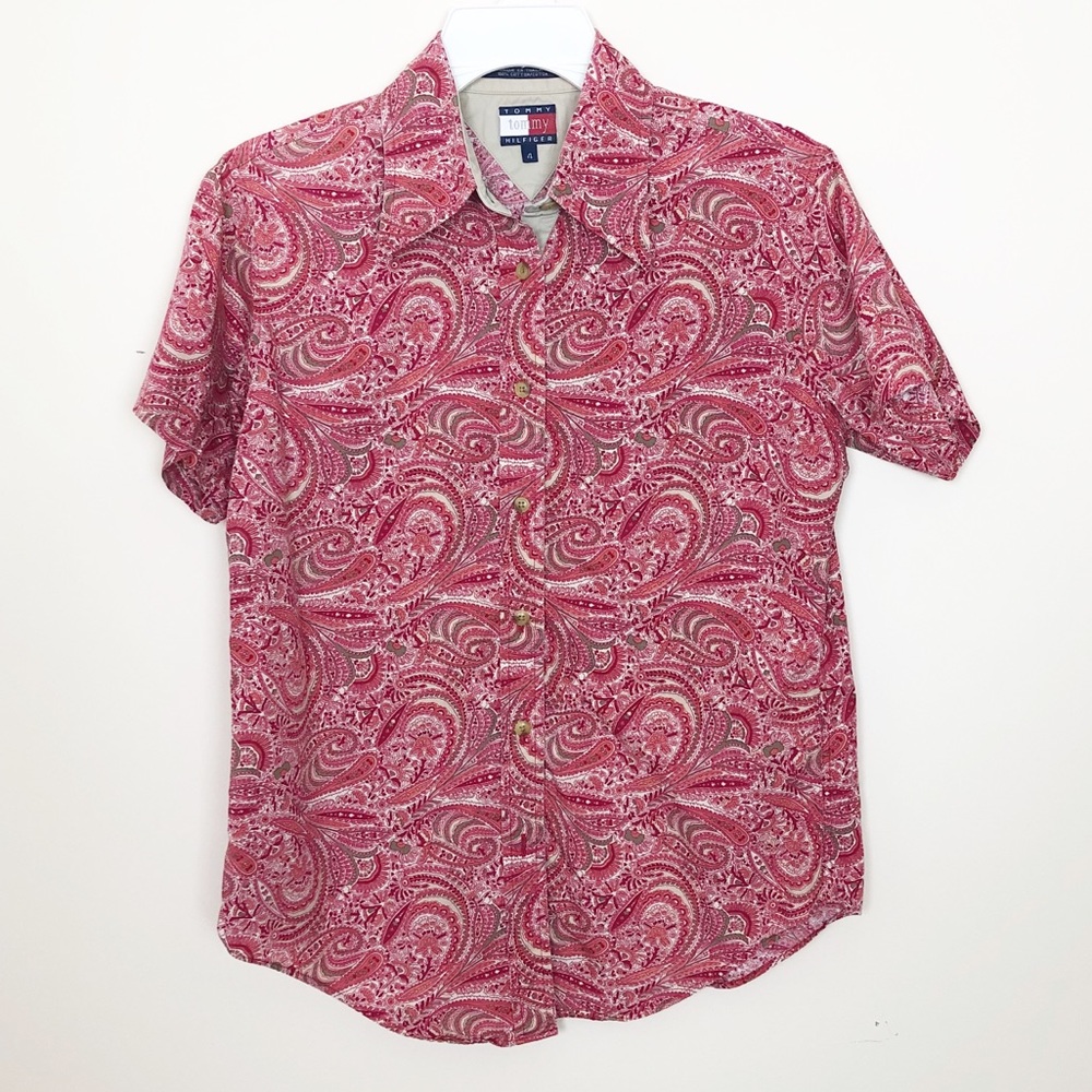 TOMMY HILFIGER Red Paisley Short Sleeve Shirt